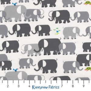 Elephant Fabric by the Yard, Ed Emberley Favorites, Cloud9 Fabrics, GOTS Certified Organic Quilting Cotton, Fat Quarters, Animal Fabric