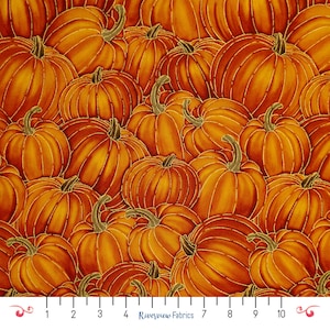 Pumpkin Fabric by the Yard, Orange with Metallic Gold, Timeless Treasures, 100% Quilting Cotton, Fat Quarters, Fall, Autumn