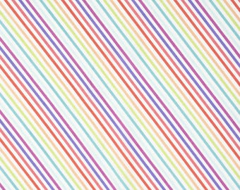 Striped Fabric by the Yard: Quilting Cotton, White, Rainbow, Sweet Shoppe Collection, Maywood Studio