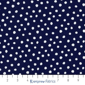 Knit Fabric by the Yard, Navy Blue with White Dots, 100% GOTS Certified Organic Cotton, Cloud9 Fabrics, Apparel Fabric