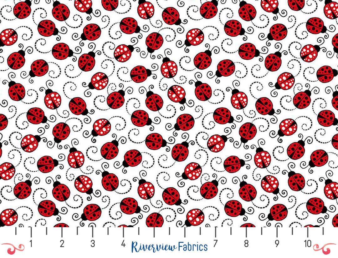 Ladybug Fabric by the Yard, 100 Cotton, Quilting Fabric, Timeless