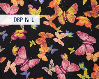 Butterfly Jersey Knit Fabric by the Yard, Black, Double Brushed Polyester, Fabric Merchants, Apparel Fabric, Soft, Clothing, DBP
