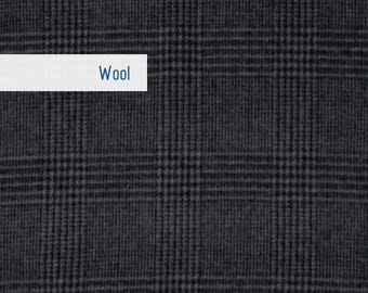 Plaid Wool Blend Fabric By the Yard: Gray/Blue
