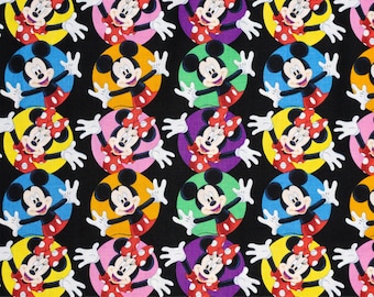 Tissu Mickey et Minnie au mètre, coton pour patchwork