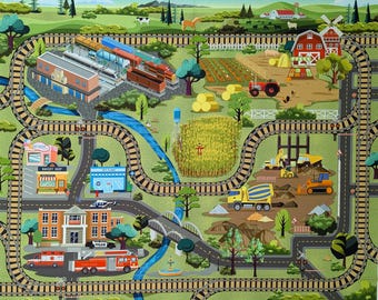 Play Mat Canvas Fabric Panel, Let's Go Collection, Clothworks, 100% Cotton, Cars and Trucks Play Blanket