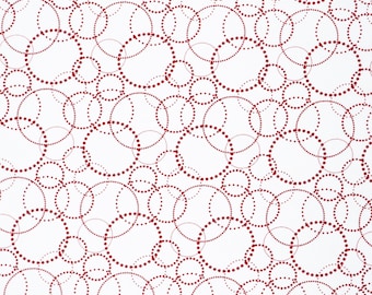 Circle Design Fabric by the Yard: Quilting Cotton, White and Red