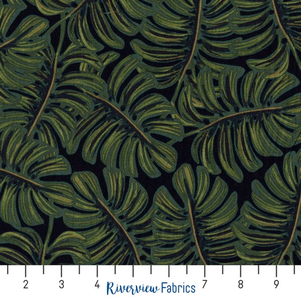 Menagerie - Monstera - Midnight Rayon Lawn | Cotton+Steel Fabrics | Rifle Paper Co. | Fabric By the Yard