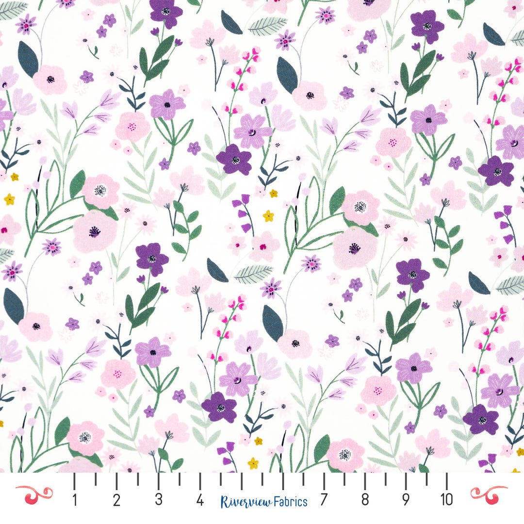 Flower Fabric by the Yard, Purple and Pink, Quilting Cotton, Enchanted ...