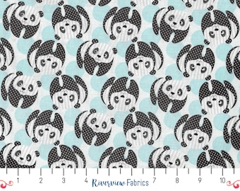 Panda Fabric by the Yard, At the Zoo Collection, Blue Background, StudioE Fabrics, 100% Quilting Cotton, Fat Quarters, Animals, Zoo, Bears