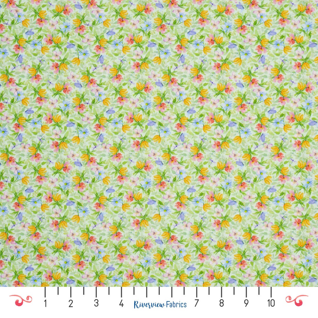 Small Floral Fabric by the Yard: Quilting Cotton, Green, Bows and ...