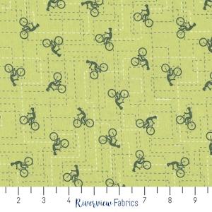 Bicycle Fabric By the Yard, Green Silent Sports Collection, Studio E Fabrics, 100% Quilting Cotton, Fat Quarters, for Cyclist, Bikes