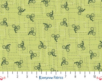 Bicycle Fabric By the Yard, Green Silent Sports Collection, Studio E Fabrics, 100% Quilting Cotton, Fat Quarters, for Cyclist, Bikes