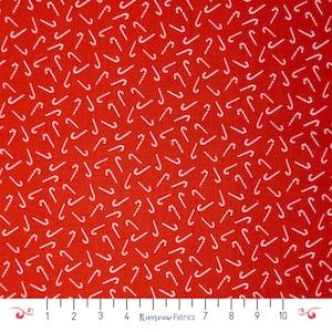 Tessuto Candy Cane tagliato su misura, rosso, collezione Christmas Lane, RJR Fabrics, 100% cotone per trapuntatura, quarti di grasso