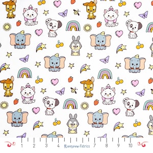 Cute Disney Characters Fabric by the Yard, White, Licensed Disney Fabric, Springs Creative, Quilting Cotton, 100% Cotton, Fat Quarters