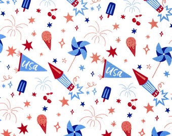 Fourth of July Fabric by the Yard, Quilting Cotton, Firecracker Collection, Riley Blake