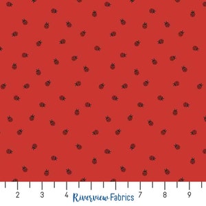 Ladybug Fabric By the Yard, Riley Blake Designs, Red Hot Collection, 100% Quilting Cotton, Fat Quarters, Small Print Fabric, Tossed Design