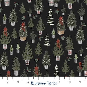 Árboles de Navidad de granja - Negro / Riley Blake / Tela de algodón acolchada cortada a medida, Fat Quarters