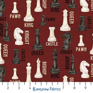 I'd Rather Be Playing Chess - Pieces - Red | Riley Blake | Quilting Cotton Fabric By the Yard, Fat Quarters