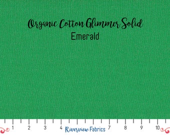 Green and Gold Sparkly Fabric by the yard, GOTS Certified Organic Quilting Cotton