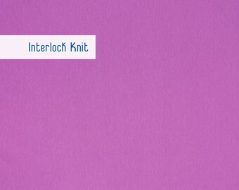 Tejido de punto interlock liso cortado a medida, morado, mezcla de algodón y poliéster, tejido para prendas de vestir.