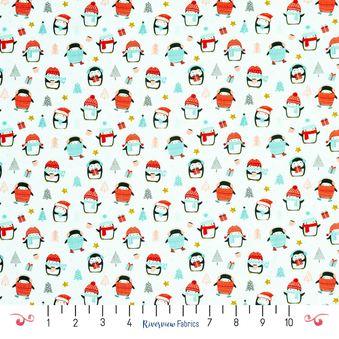 Cute Penguins Fabric by the Yard, Merry Penguins, Camelot Fabrics, 100% ...
