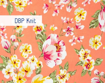 Gebreide jersey stof met bloemenprint, op maat gesneden, oranje/roze/geel, dubbel geborsteld polyester, stoffenhandel, jurkstof, kledingstof