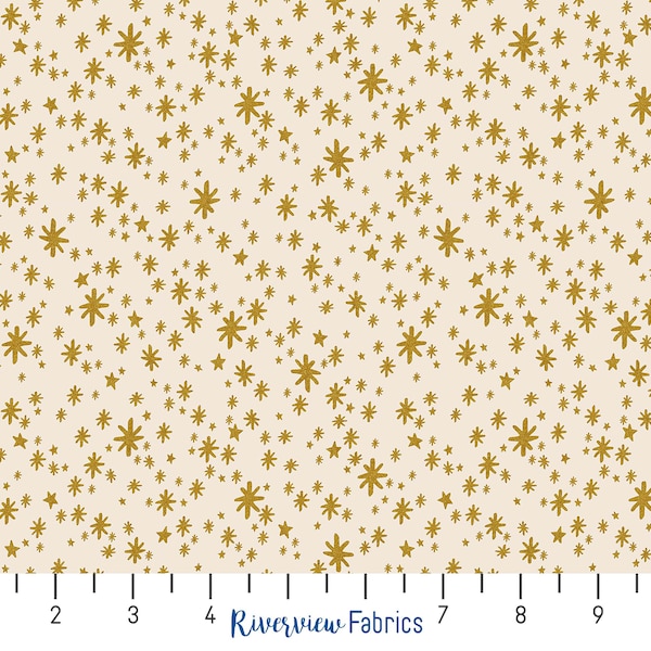 Holiday Classics - Starry Night - Cream Metallic | Rifle Paper Co. | Quilting Cotton Fabric By the Yard, Fat Quarters