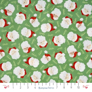 Kerstmanstof op maat gesneden, groen, Santa Paws-collectie, Clothworks, 100% quiltkatoen, fat Quarters, kerststof