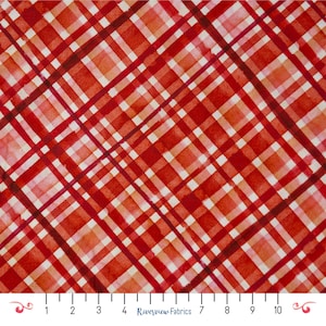 Tessuto scozzese natalizio con motivo acquerello tagliato su misura, rosso/bianco, collezione It&#39;s the Holidays, Henry Glass, 100% cotone per trapuntatura, quarti di grasso