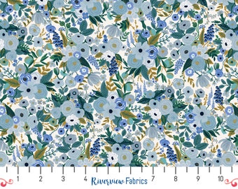 Rifle Paper Floral Fabric by the Yard, Blue, Garden Party Collection, Rifle Paper Co., 100% Quilting Cotton, Fat Quarters, Flowers