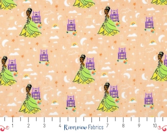 Tissu Tiana au mètre, La Princesse et la Grenouille, Collection Cœur de Princesse, Camelot Fabrics, 100 % coton pour patchwork, coupons de 50 x 55 cm