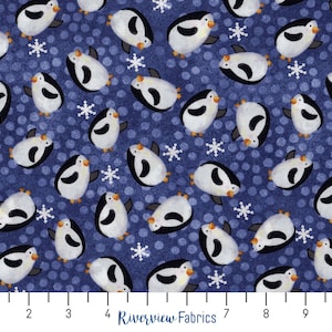 Snowville - Penguins - Blue | Clothworks | Quilting Cotton Fabric By the Yard, Fat Quarters