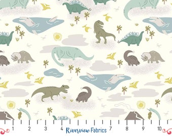 Dinosaur Fabric by the Yard, Quilting Cotton, Roar Collection, Riley Blake