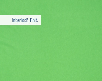 Tejido de punto interlock liso cortado a medida, verde Kelly, mezcla de algodón y poliéster, tejido para prendas de vestir.