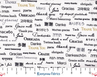 Appreciation - Thank You in Multiple Languages | Windham Fabrics | Quilting Cotton Fabric By the Yard, Fat Quarters