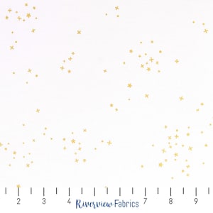 White with Metallic Gold Stars Fabric by the Yard, Cotton+Steel Basics - Freckles, Blenders, 100% Quilting Cotton, Fat Quarters