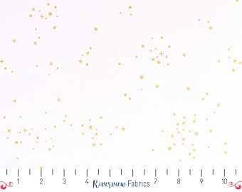White with Metallic Gold Stars Fabric by the Yard, Cotton+Steel Basics - Freckles, Blenders, 100% Quilting Cotton, Fat Quarters