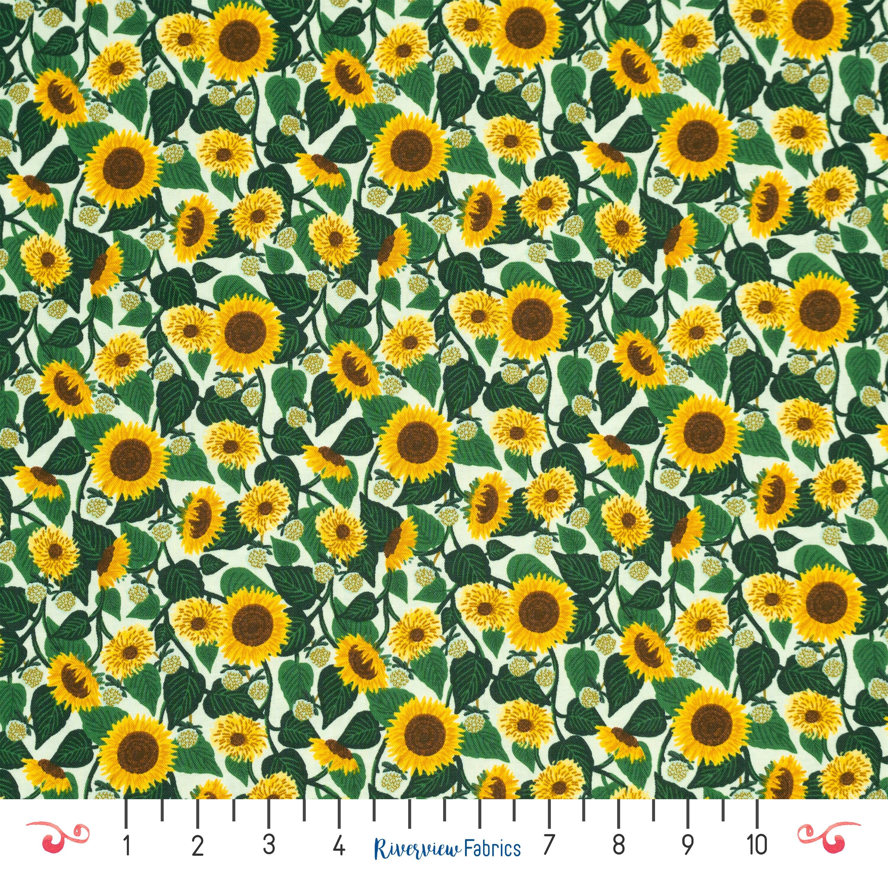 Sunflower Fabric by the Yard, Cream, Curio Collection, Rifle Paper Co, 100% Quilting Cotton with Metallic Gold Detail, Fat Quarters