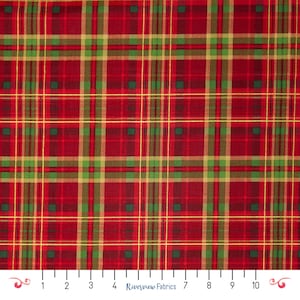 Christmas Plaid Fabric by the Yard, Red and Green with Metallic Gold, Timeless Treasures, 100% Quilting Cotton, Fat Quarters