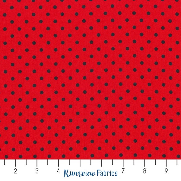 Polka Dot Fabric - Red and Black, Ladybug Dots Fabric, 100% Cotton Fabric By the Yard, Fat Quarters