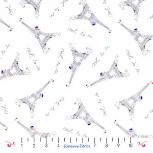 Eiffel Tower Fabric by the Yard, White, Cats in Paris Collection, Benartex, 100% Cotton, Quilting Cotton, Fat Quarters
