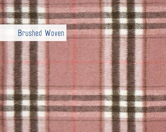 Brushed Plaid Fabric By the Yard: Heavyweight Polyester Rayon Blend, Pink