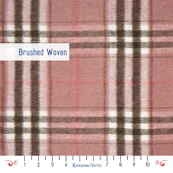 Brushed Plaid Fabric By the Yard: Heavyweight Polyester Rayon Blend, Pink