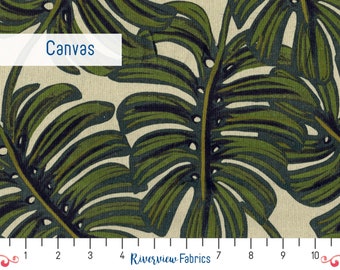 Monstera Canvas Fabric by the Yard, Natural Canvas, Green, Menagerie Collection, Rifle Paper Co.