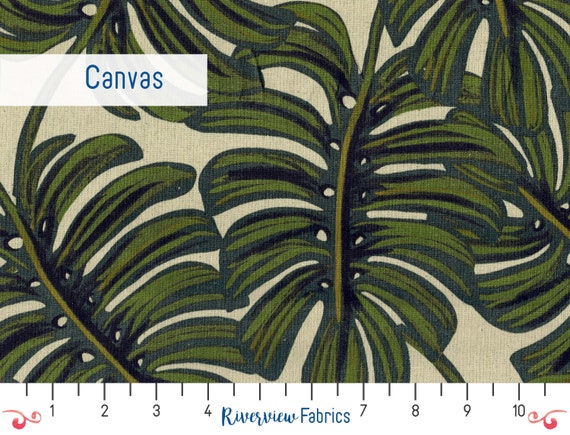 Monstera Canvas Fabric by the Yard, Natural Canvas, Green, Menagerie Collection, Rifle Paper Co.