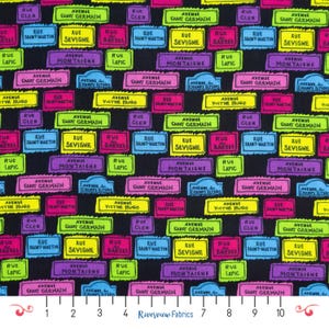Paris Street Signs Fabric by the Yard, Black, Cats in Paris Collection, Benartex, 100% Cotton, Quilting Cotton, Fat Quarters