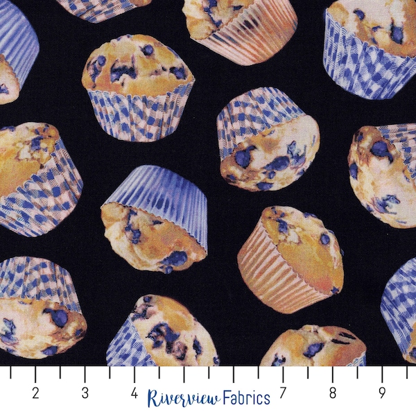 Blueberry Muffins Fabric By the Yard, Blueberry Hill Collection, Kanvas Studio, 100% Quilting Cotton, Fat Quarters, Food, Breakfast