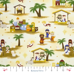 Nativity Scene Fabric by the Yard, Away in a Manger Collection, Blank Quilting Corp, 100% Cotton, Fat Quarters, Christmas Fabric