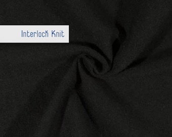 Interlock Knit Fabric by the Yard, Black, Fabric Merchants, Apparel Fabric, 100% Cotton