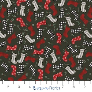 Farmhouse Christmas - Stockings - Forest | Riley Blake | Quilting Cotton Fabric By the Yard, Fat Quarters